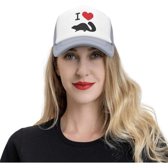 Unisex Gray Heart Beaver Love Hat Mesh Cap Adjustable Trucker Hat Baseball main image 4